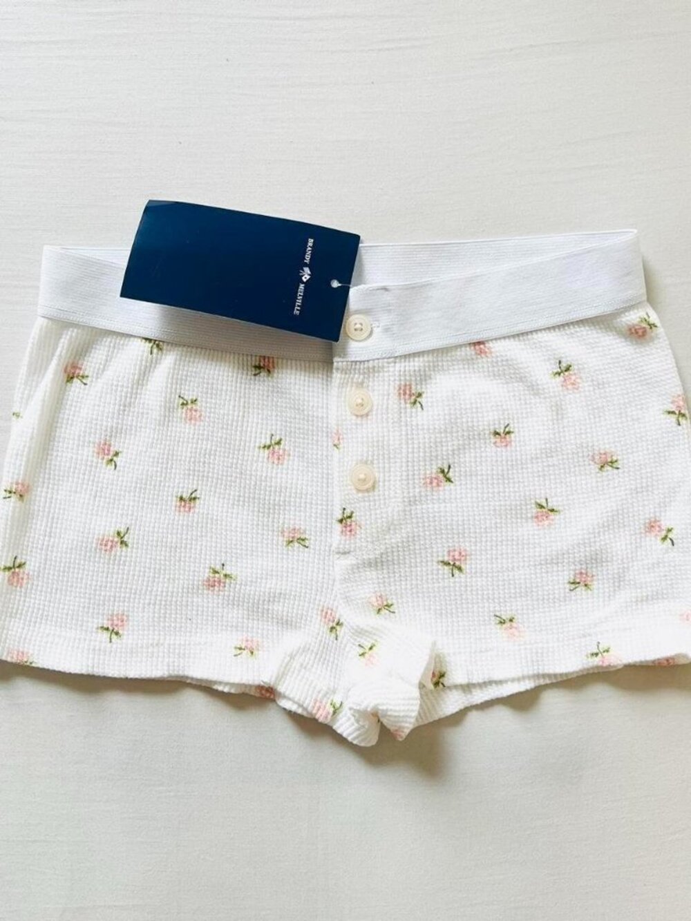 BNWT Brandy Melville-John Galt white and pink floral waffle knit thermal boy